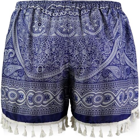 Atiya Harem Shorts for Women, Casual Beach Shorts, 100% Rayon, Floral and Elephant with Tassel Trim, Boho Hippie Summer in Saudi Arabia