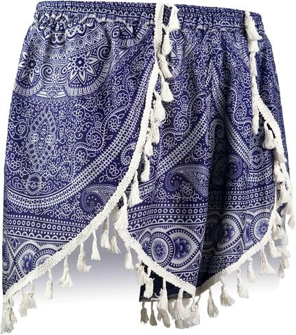 Atiya Harem Shorts for Women, Casual Beach Shorts, 100% Rayon, Floral and Elephant with Tassel Trim, Boho Hippie Summer in Saudi Arabia