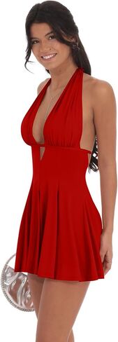 BEAGIMEG Women's Sexy Bodycon Sleeveless Halter Tie up Back Backless Deep V A-line Club Party Mini Dress in Kuwait