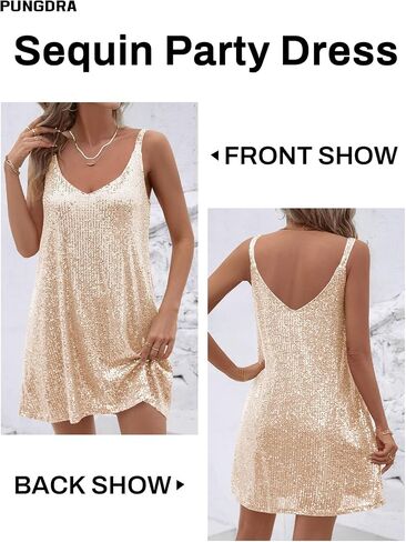Women's Sequin Dress for Women Sparkly Glitter V Neck Shift Cocktail Disco Outfit Party Club Night Out Mini Dresses in Saudi Arabia