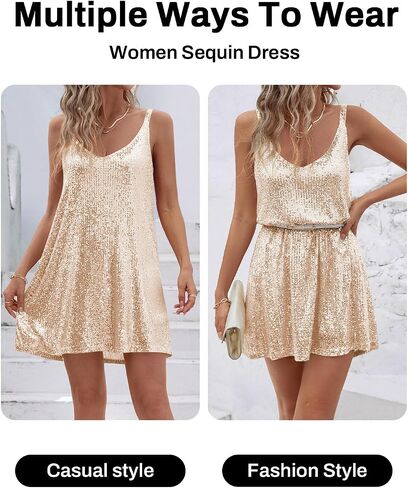 Women's Sequin Dress for Women Sparkly Glitter V Neck Shift Cocktail Disco Outfit Party Club Night Out Mini Dresses in Saudi Arabia