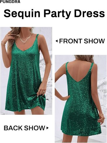 Women's Sequin Dress for Women Sparkly Glitter V Neck Shift Cocktail Disco Outfit Party Club Night Out Mini Dresses in Saudi Arabia