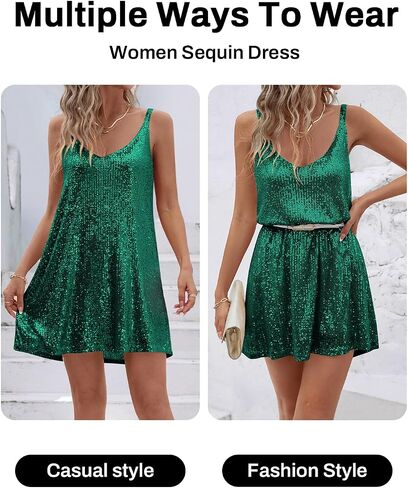 Women's Sequin Dress for Women Sparkly Glitter V Neck Shift Cocktail Disco Outfit Party Club Night Out Mini Dresses in Saudi Arabia