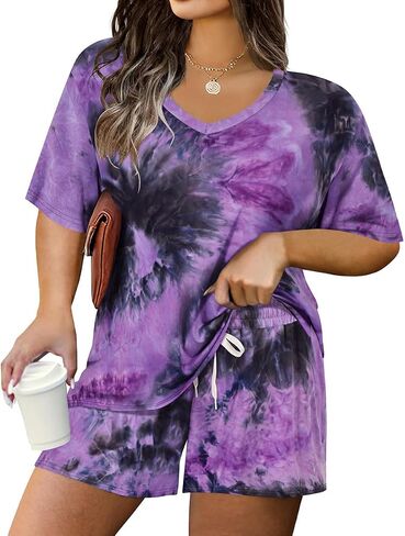 Tiyomi Plus Size 2 قطعة شورتات مجموعات الأكمام الخامس رقبة تعرق غير رسمية صالة ملابس أمومة الربيع الأمومة in Saudi Arabia