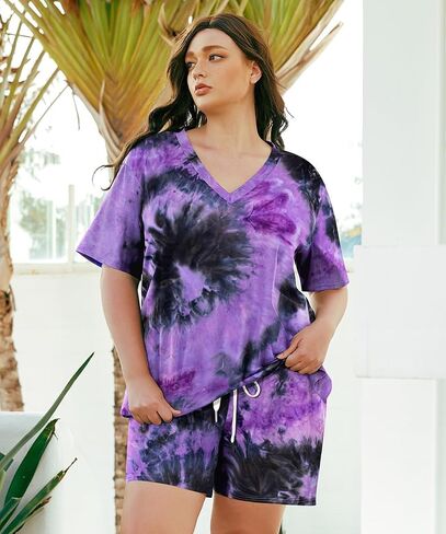 Tiyomi Plus Size 2 قطعة شورتات مجموعات الأكمام الخامس رقبة تعرق غير رسمية صالة ملابس أمومة الربيع الأمومة in Saudi Arabia