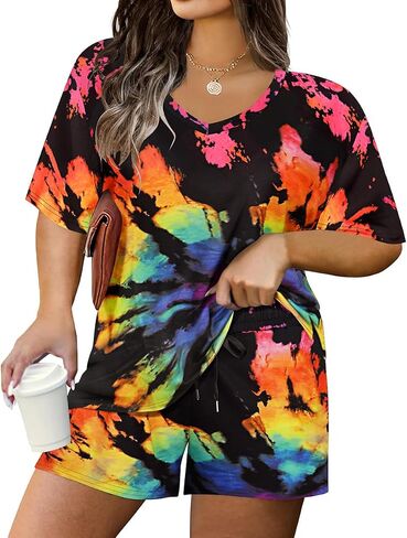 TIYOMI Plus Size 2 Piece Outfits Shorts Sets Sleeve V Neck Casual Sweatsuit Loungewear Pajamas Maternity Spring Summer in Saudi Arabia