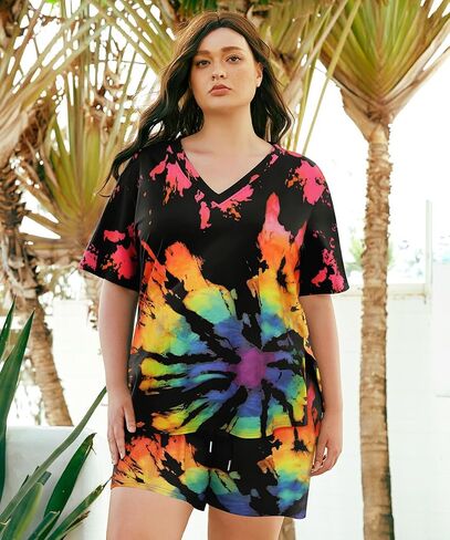 TIYOMI Plus Size 2 Piece Outfits Shorts Sets Sleeve V Neck Casual Sweatsuit Loungewear Pajamas Maternity Spring Summer in Saudi Arabia