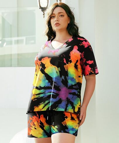 TIYOMI Plus Size 2 Piece Outfits Shorts Sets Sleeve V Neck Casual Sweatsuit Loungewear Pajamas Maternity Spring Summer in Saudi Arabia