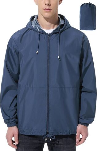 Mens Rain Jacket Raincoat Windbreaker Running Waterproof Lightweight Packable with Hood Travel Hiking Cycling in Kuwait