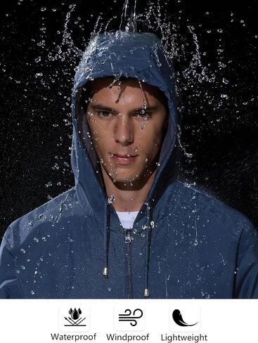 Mens Rain Jacket Raincoat Windbreaker Running Waterproof Lightweight Packable with Hood Travel Hiking Cycling in Kuwait