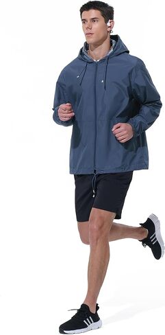 Mens Rain Jacket Raincoat Windbreaker Running Waterproof Lightweight Packable with Hood Travel Hiking Cycling in Kuwait