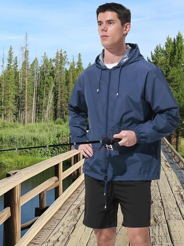Mens Rain Jacket Raincoat Windbreaker Running Waterproof Lightweight Packable with Hood Travel Hiking Cycling in Kuwait