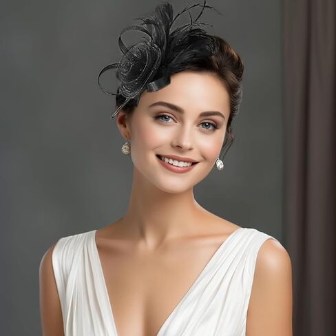 فغمات Faleto Womens مع قصات الشعر مقطع الأزهار رأس الرأس ريشة شاي قبعات كوكتيل الزفاف in Kuwait