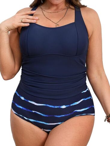 Cupshe Women’s Plus Size Tankini مجموعة مغرفة رقبة من قطعتين من السباحة in Kuwait