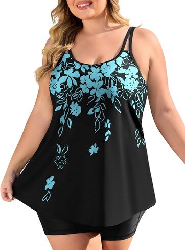 COOTRY Womens 2025 Plus Size Tankini Swimsuits Two Piece Bathing Suits Flowy Swimwear Swim Tank Top with Boyshorts in Saudi Arabia