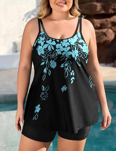 COOTRY Womens 2025 Plus Size Tankini Swimsuits Two Piece Bathing Suits Flowy Swimwear Swim Tank Top with Boyshorts in Saudi Arabia