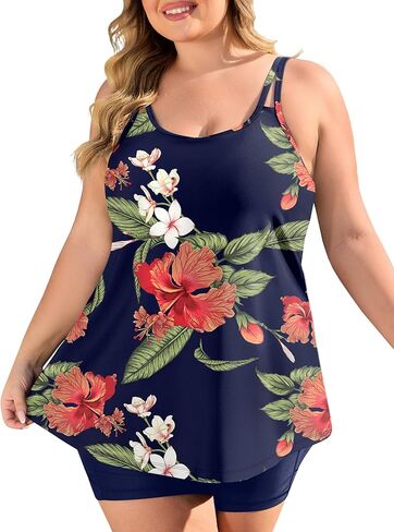 COOTRY Womens 2025 Plus Size Tankini Swimsuits Two Piece Bathing Suits Flowy Swimwear Swim Tank Top with Boyshorts in Saudi Arabia