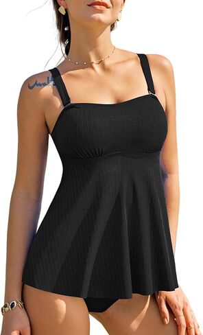 ZAFUL Women's Two Piece Tankini Bathing Suits for Women Textured Swimsuit Flowy Swim Dress with Shorts in Kuwait