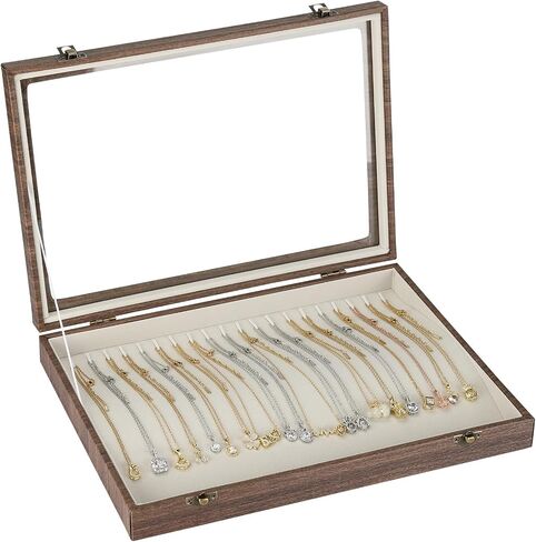 20 Hooks Velvet Necklace Organizer Box, Jewelry Display Tray Case with Clear Lid for Necklace Bracelet Pendant, Necklace Storage Holder Box for Home Use or Store Selling Show (Black) in Saudi Arabia