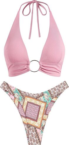 ZAFUL O Ring Halter Bikini Sets for Women High Cut Swimsuits Trendy 2 Piece Bathing Suits in Saudi Arabia