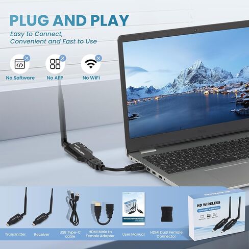 Wireless 150M(493FT) HDMI Transmitter Receiver Extender Kit Full HD 1080P with 0.1s Latency at 5.8GHz Compatible with Laptop/PC/Netflix/PS4/5/TV/Projector/Monitor No App/Bluetooth Required in Saudi Arabia