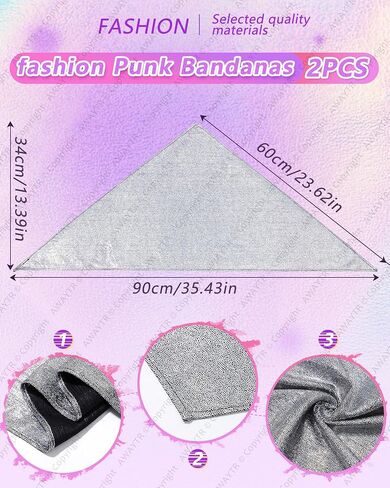AWAYTR Y2K Hair Bandanas for Women Hair - 2Pcs Punk Head Wraps for Girls Hair Scarf Grunge Disco Head Cover in Saudi Arabia