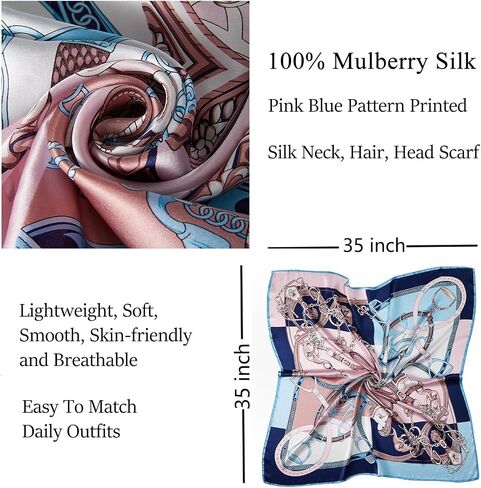 100% Mulberry Silk Neck Scarf 35" Inches Large Square Scarfs for Women Gift Packed in Saudi Arabia