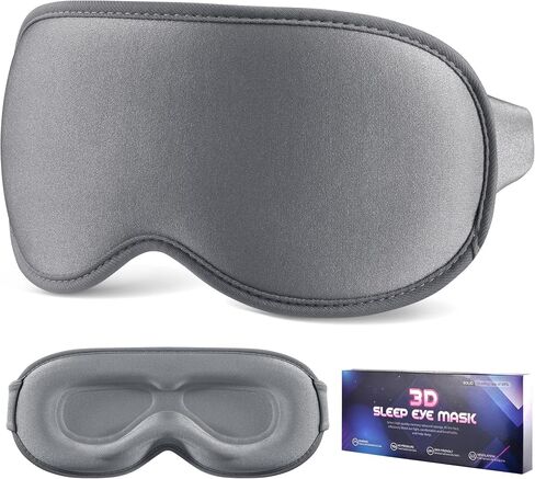 Sleep Mask for Side Sleeper Women Men, Eye Mask for Sleeping Light Blocking, 3D Contoured Cup Sleeping Mask, Soft Breathable Sleep Eye Mask with Adjustable Elastic Strap for Travel (Black) in Kuwait