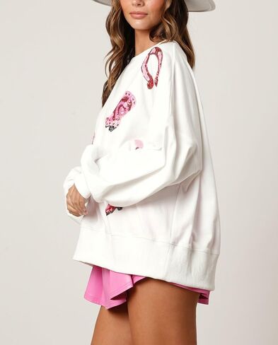 Liltwist لطيف القلب الرسوم البيانية قمصان الحب القمصان سترة للنساء ترتر رعاة البقر أحذية طويلة الأكمام الطويلة مع القلب in Kuwait