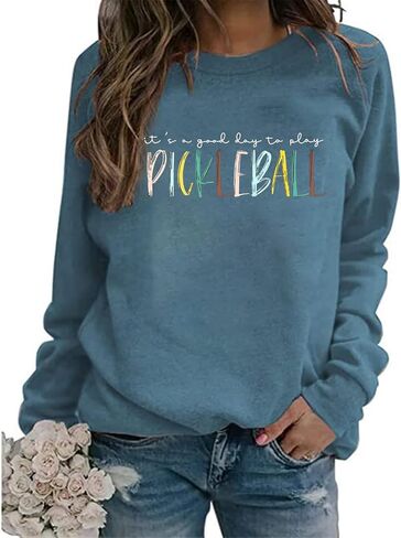 قميص Scalball Sweatshirt للنساء ، إنه يوم جيد للعب Pickleball Long Sleeve Tops Pickleball Player Lover Pullover in Kuwait