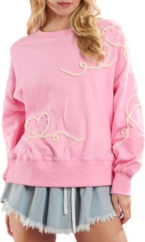 LILTWIST Cute Heart Graphic Sweatshirts Holiday Love Sweater Shirts for Women Sequin Cowboy Boots Long Sleeve Tops with Heart in Saudi Arabia