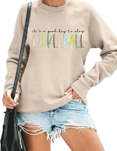 قميص Scalball Sweatshirt للنساء ، إنه يوم جيد للعب Pickleball Long Sleeve Tops Pickleball Player Lover Pullover in Kuwait