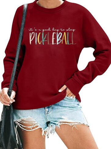 قميص Scalball Sweatshirt للنساء ، إنه يوم جيد للعب Pickleball Long Sleeve Tops Pickleball Player Lover Pullover in Kuwait