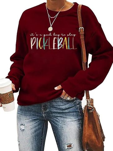 قميص Scalball Sweatshirt للنساء ، إنه يوم جيد للعب Pickleball Long Sleeve Tops Pickleball Player Lover Pullover in Kuwait
