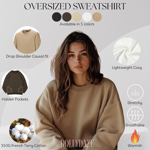 Womens Oversized Crewneck Sweatshirt Fleece Long Sleeve Hoodies Pullover in Saudi Arabia