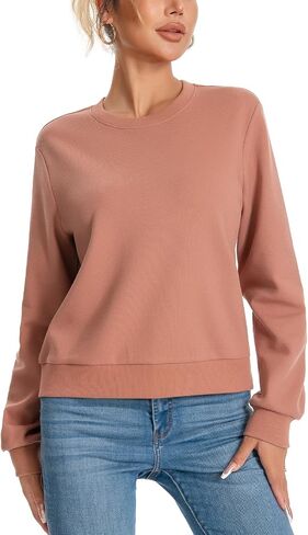 Women's Long-Sleeve Crewneck Sweatshirt Pullover Top Fall Outfits in Saudi Arabia