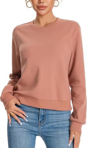 Women's Long-Sleeve Crewneck Sweatshirt Pullover Top Fall Outfits in Saudi Arabia