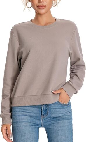 Women's Long-Sleeve Crewneck Sweatshirt Pullover Top Fall Outfits in Saudi Arabia