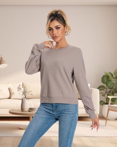 Women's Long-Sleeve Crewneck Sweatshirt Pullover Top Fall Outfits in Saudi Arabia