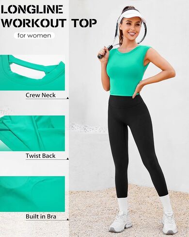 DaiLiWei Workout Tank Tops for Women Open Back Longline Sports Bras Crop Yoga Top Cap Sleeve Gym T Shirts with Built in Bra in Saudi Arabia