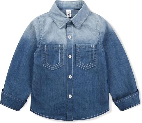 Boys Long Sleeve Denim Button Down Shirt Cotton Solid Casual Western Tops in Saudi Arabia