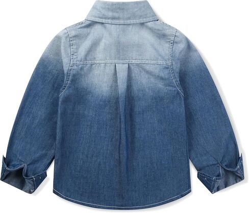 Boys Long Sleeve Denim Button Down Shirt Cotton Solid Casual Western Tops in Saudi Arabia