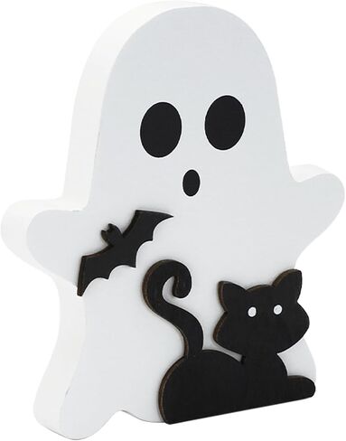 Dohia Cute Ghost Halloween Decorations Wooden Tiered Tray Decor Table Sign Halloween Decor Wooden Ghost Sign for Party Home Shelf Display ST1-YLBJ (Black Cat) in Saudi Arabia