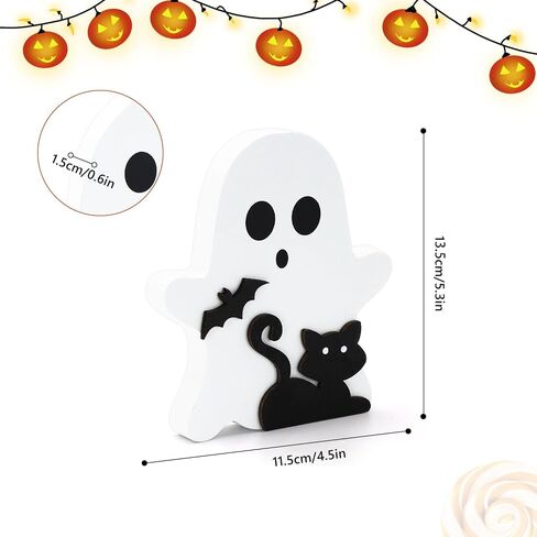Dohia Cute Ghost Halloween Decorations Wooden Tiered Tray Decor Table Sign Halloween Decor Wooden Ghost Sign for Party Home Shelf Display ST1-YLBJ (Black Cat) in Saudi Arabia