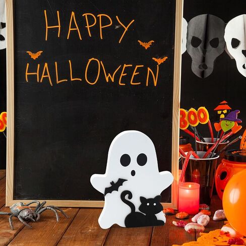 Dohia Cute Ghost Halloween Decorations Wooden Tiered Tray Decor Table Sign Halloween Decor Wooden Ghost Sign for Party Home Shelf Display ST1-YLBJ (Black Cat) in Saudi Arabia