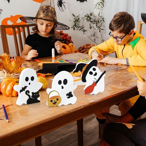 Dohia Cute Ghost Halloween Decorations Wooden Tiered Tray Decor Table Sign Halloween Decor Wooden Ghost Sign for Party Home Shelf Display ST1-YLBJ (Black Cat) in Saudi Arabia
