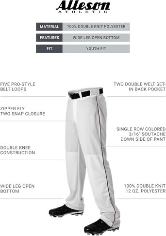 Alleson Athletic Boys Youth Baseball Pants with Braid, Grey/Dark Green, Small in Kuwait