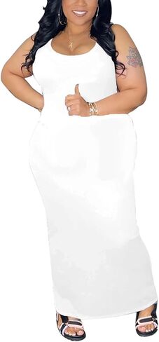 YeGine Women Plus Size Sleeveless Bodycon Maxi Dresses Sexy Slim Tank Dresses in Saudi Arabia