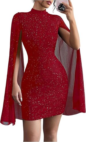 Soly Hux Womet's Glitter Bodycon Mini Dress Cloak Long Long Mour Dick Cocktail Cocktail Dresses in Kuwait