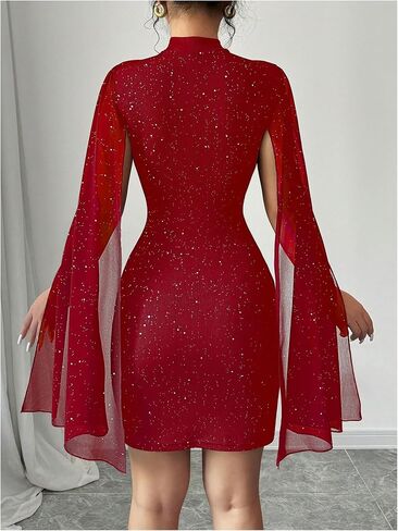 Soly Hux Womet's Glitter Bodycon Mini Dress Cloak Long Long Mour Dick Cocktail Cocktail Dresses in Kuwait
